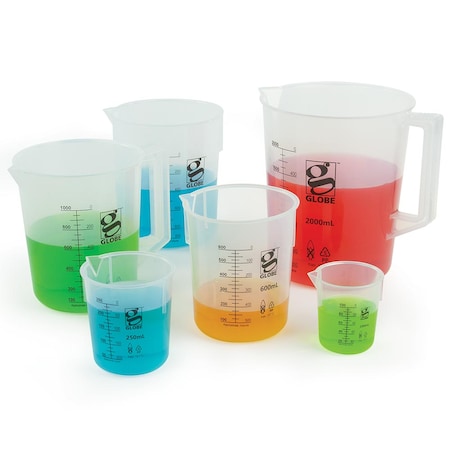 DIAMOND ESSENTIALS PP Griffin Style Low Form Beakers, Handle, Printed Graduations, 250mL 3654-250